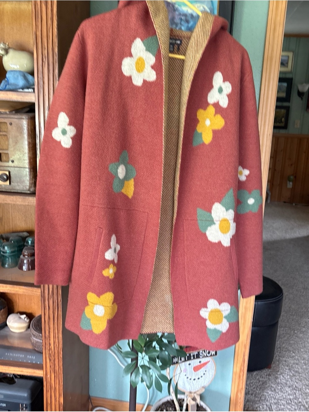 Toad&Co Rust Floral Hooded Coat with Yellow & White Accents